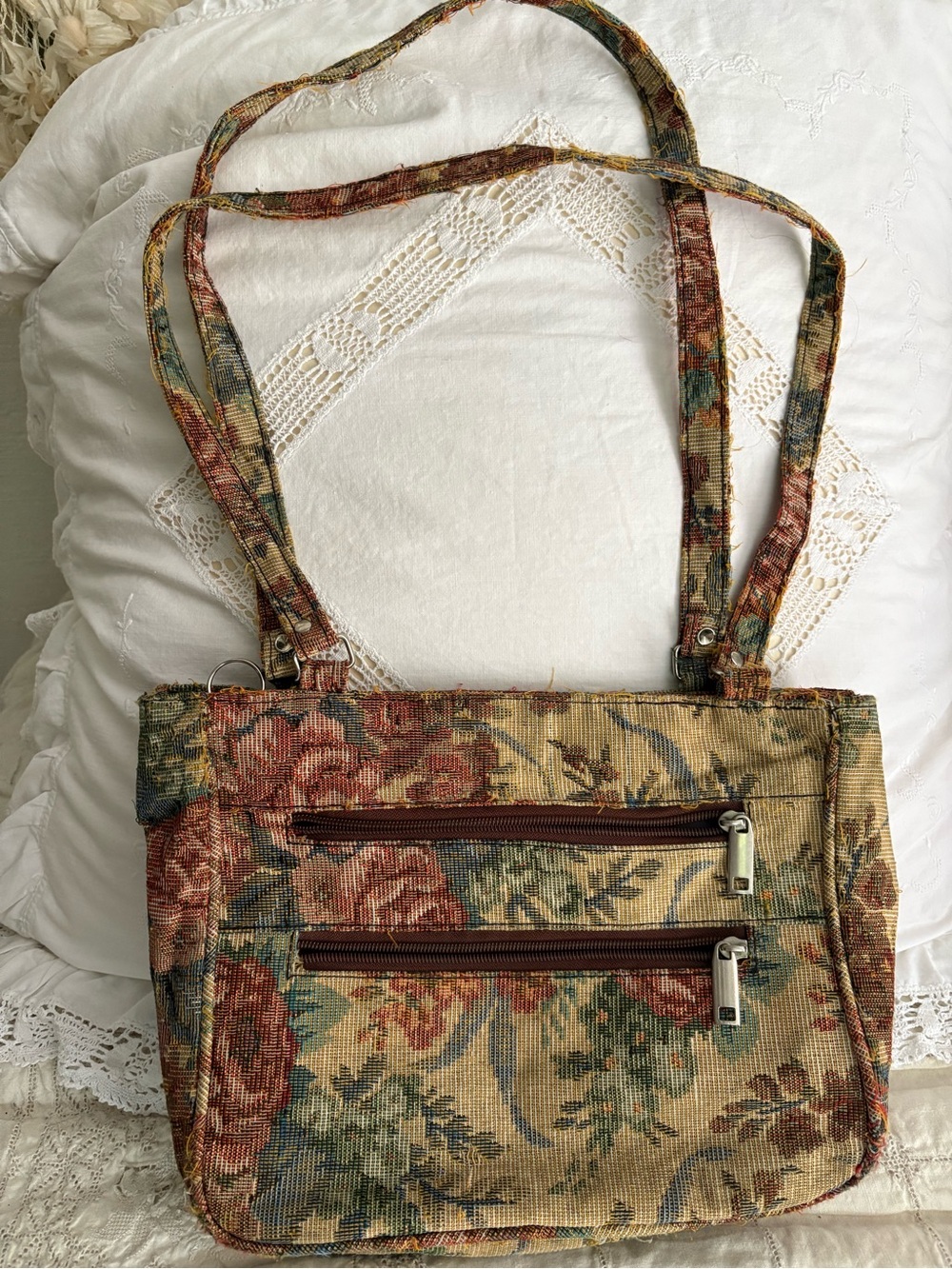 Vintage Tattered Tapestry Floral Shoulder Bag in Multicolor 70s 80s shoulder bag